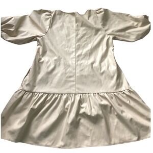 Bohme Faux Leather Mini Dress‎ Puff Sleeve Tiered Beige Party Cocktail